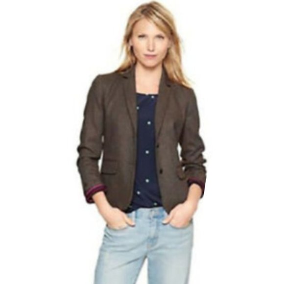 Gap The Academy Brown Herringbone Blazer 10 - Picture 8 of 8